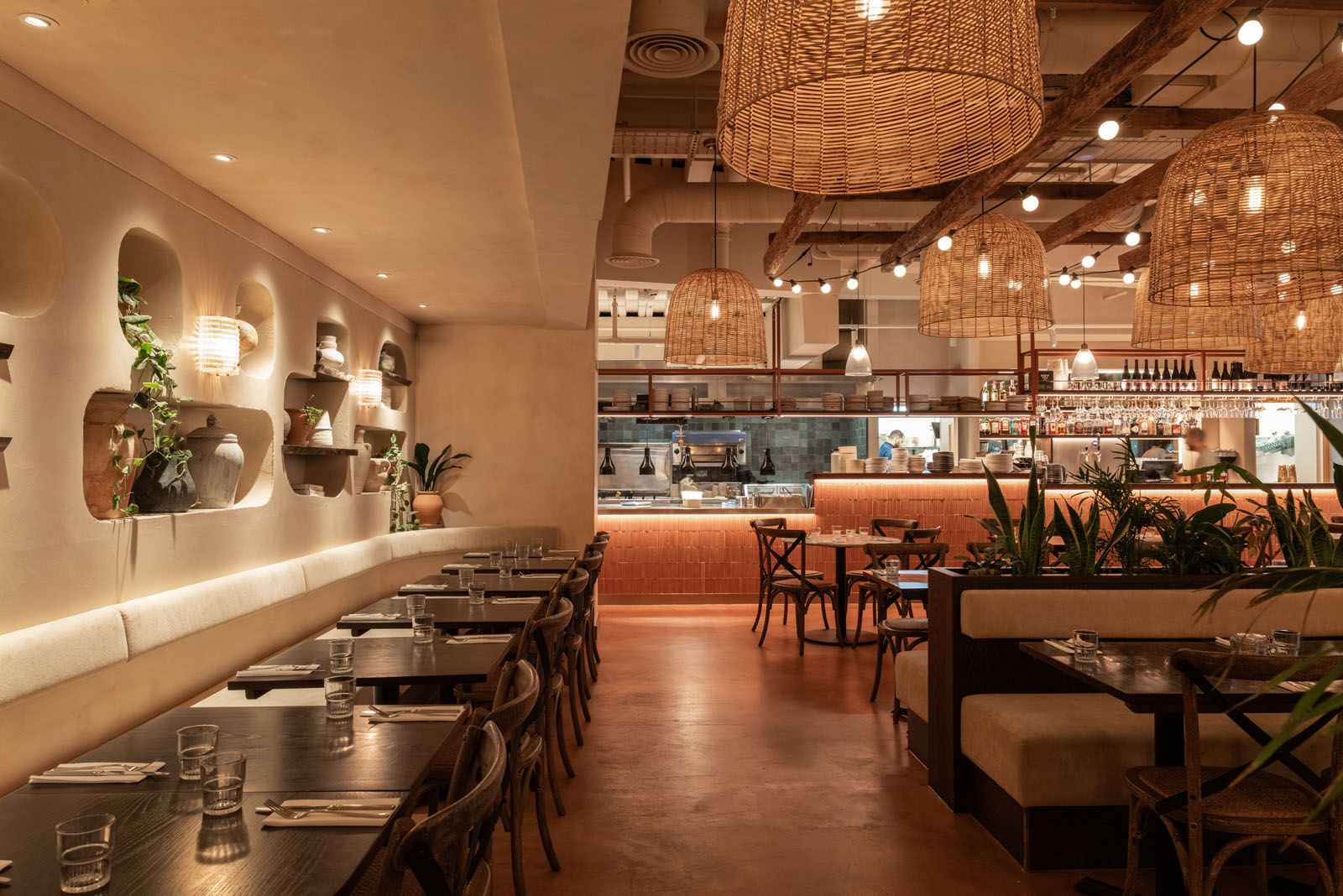 Brother Marcus Canary Wharf restaurant and open kitchen at night